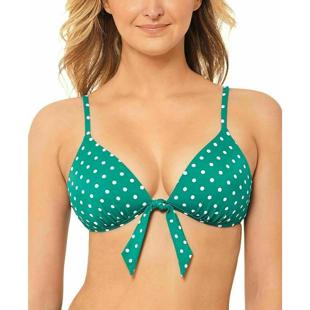 Salt + Cove Juniors' Dot it Goin On Printed Push Up Triangle Bikini Top Green XS